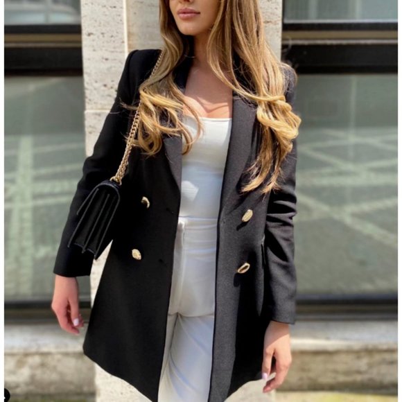 Zara Double Breasted Long Blazer Coat Jacket Mini Dress Trench Peacoat Oversized - Picture 12 of 14